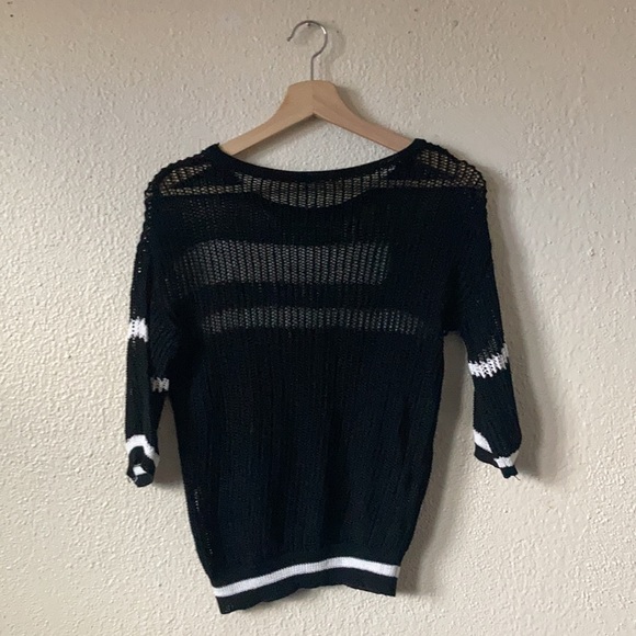 Retro Y2K Mesh Knit Sheer Sweater Blouse Goth Balck White M/L - Picture 8 of 8